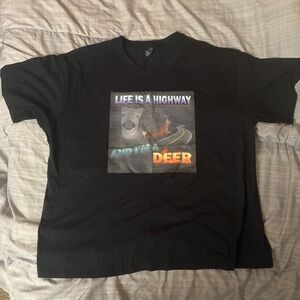 Black Graphic Tee - Life Is A Highway Deer Print